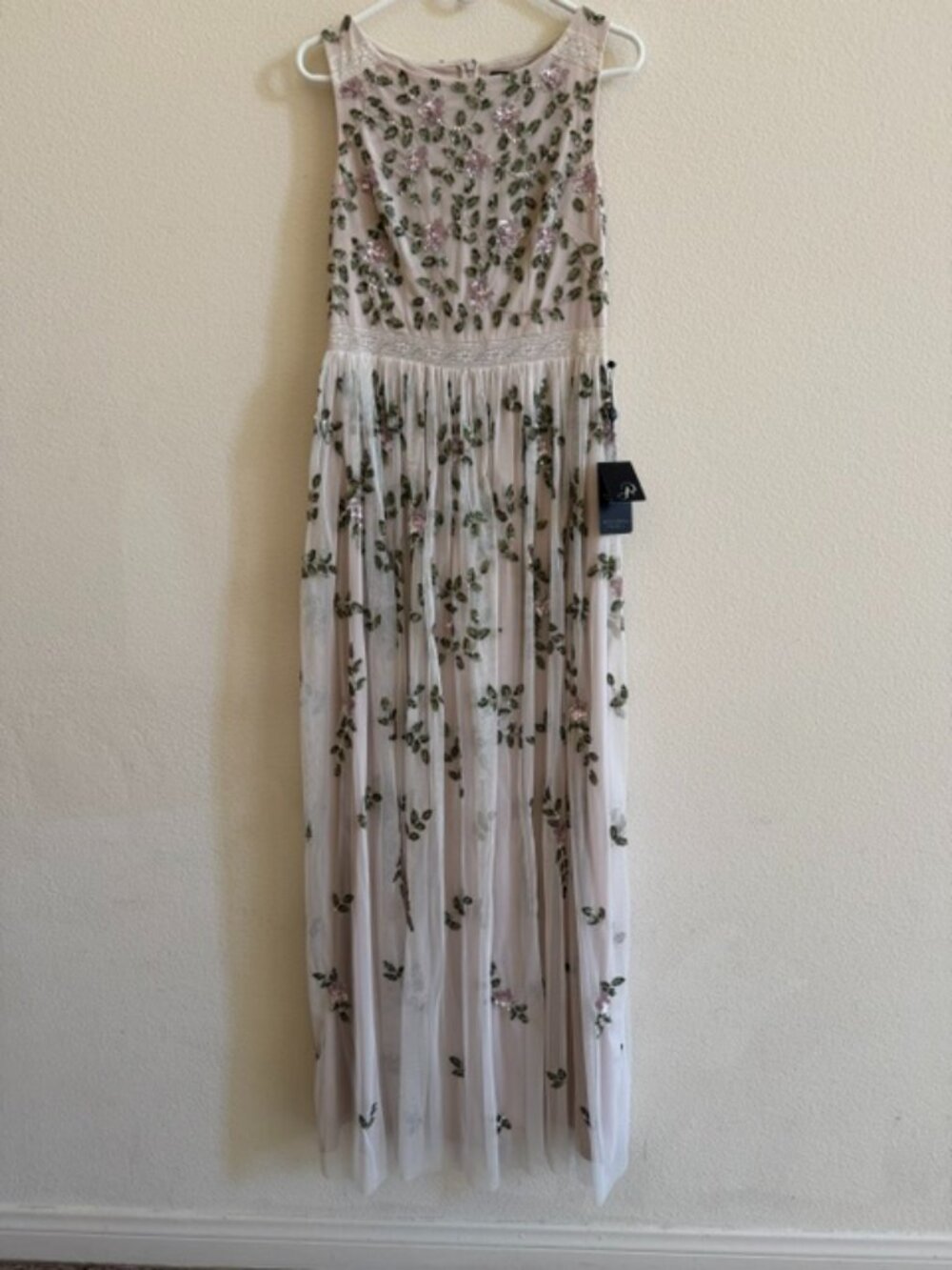 Adrianna Papell Pink Floral Beaded Sequin Midi Dress